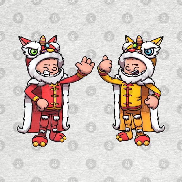 2 Characters Wearing Lion Dance Costumes by TheMaskedTooner